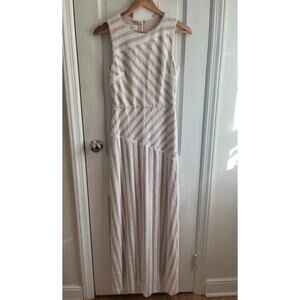 Donna Morgan Gigi Striped Sequin Gown - Champagne/Silver - Size 6 - EUC